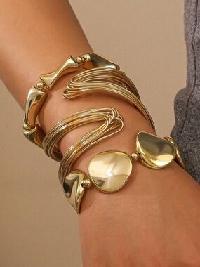 Veloura Gold Statement Bracelet Stack Set Bold Asymmetrical Bangles
